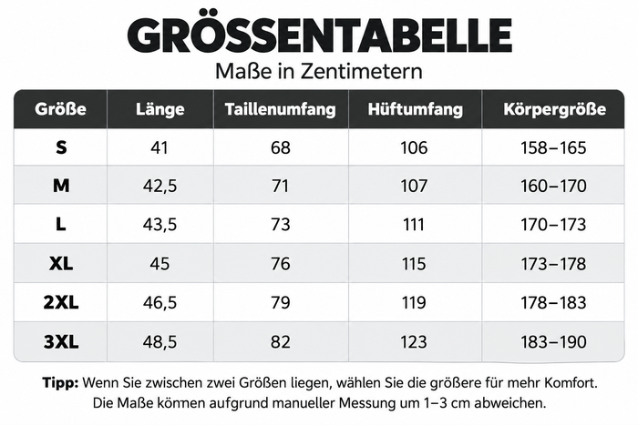 Größentabelle
