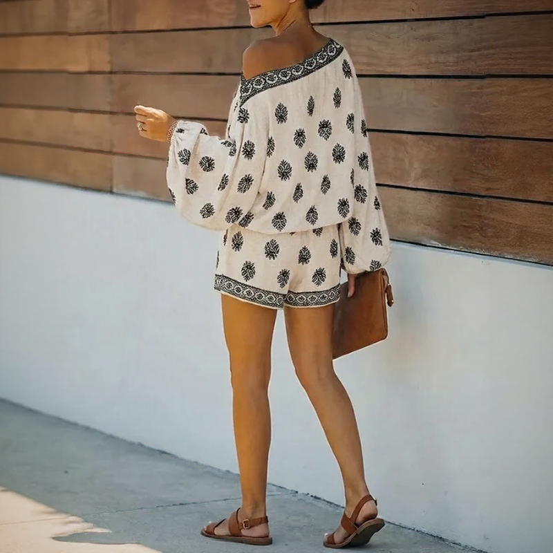 Maravie™ Jumpsuit Mit Schulterfreiem Ausschnitt Und Boho-Chic-Muster