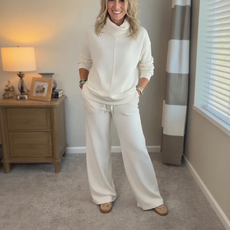 AlpenBliss™ - Set mit Thermischer Rollkragenbluse und Bequemer, Gerader Hose / Elegantes Design, das Sie Warm Durch die Kalte Jahreszeit Begleitet