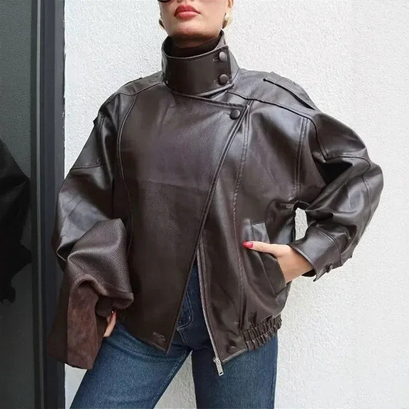 Obsidian™ Jacke aus Hochwertigem, Dickem Leder mit Strukturiertem Stehkragen