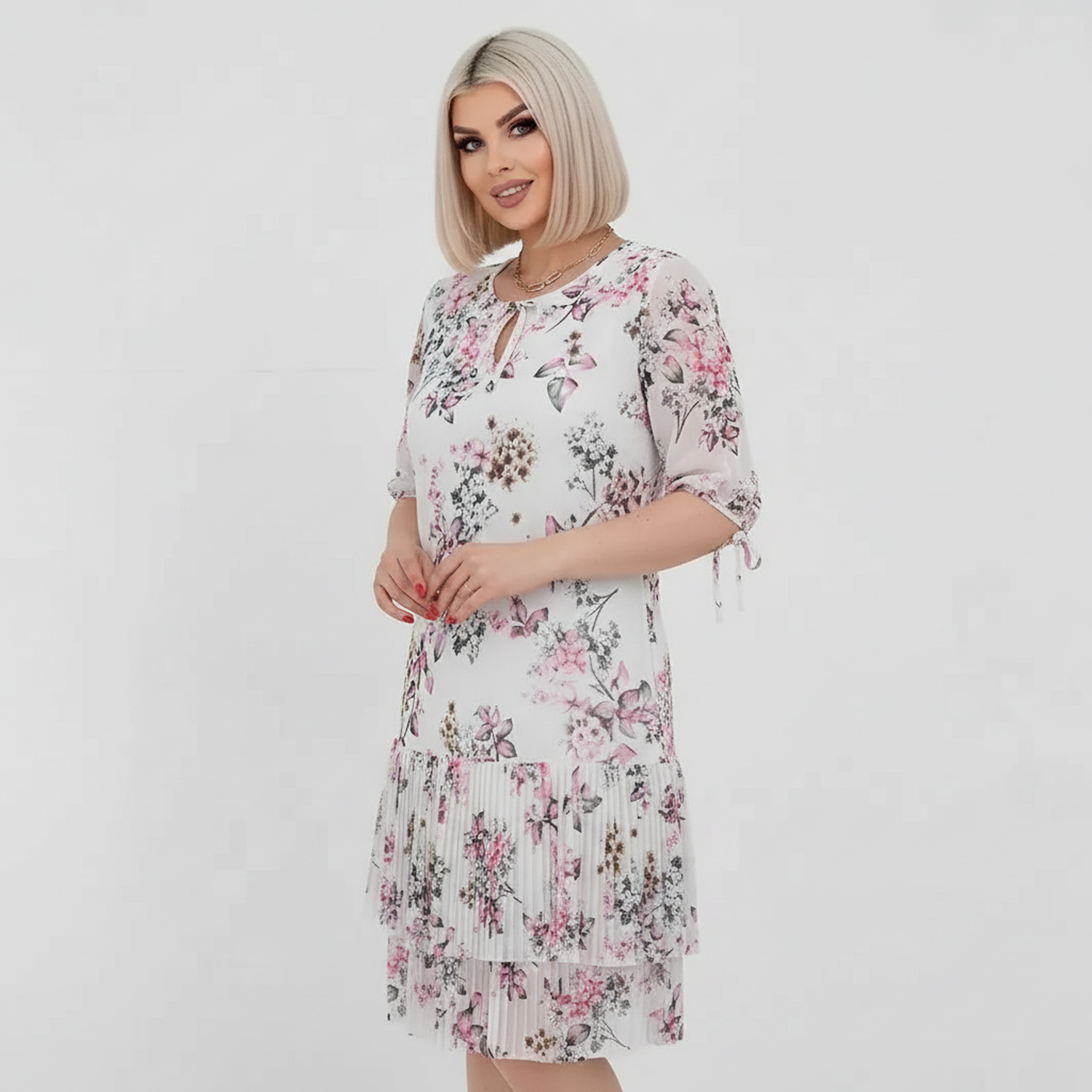 Évelyne™-Kleid mit Zartem Blumenmuster und 3/4-Ärmeln