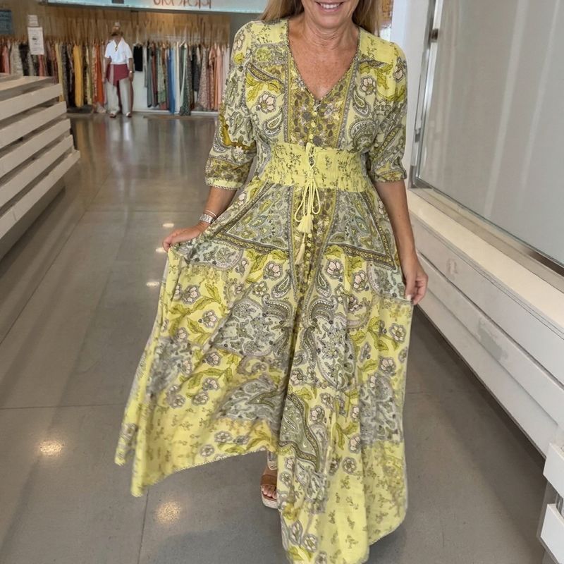 Aisha™ Maxikleid aus Premium-Viskose mit V-Ausschnitt
