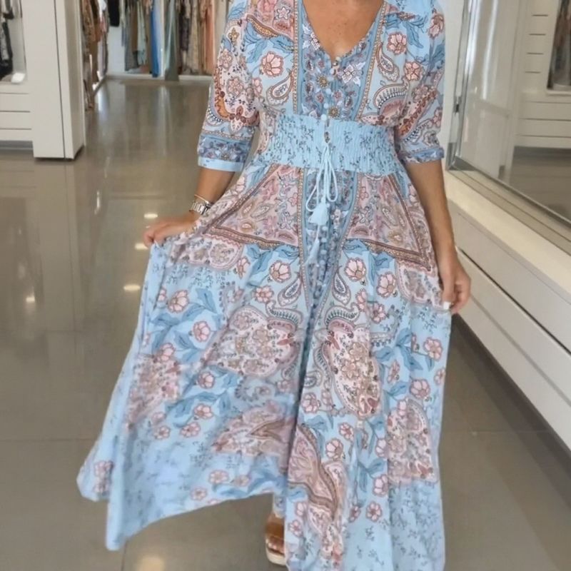 Aisha™ Maxikleid aus Premium-Viskose mit V-Ausschnitt