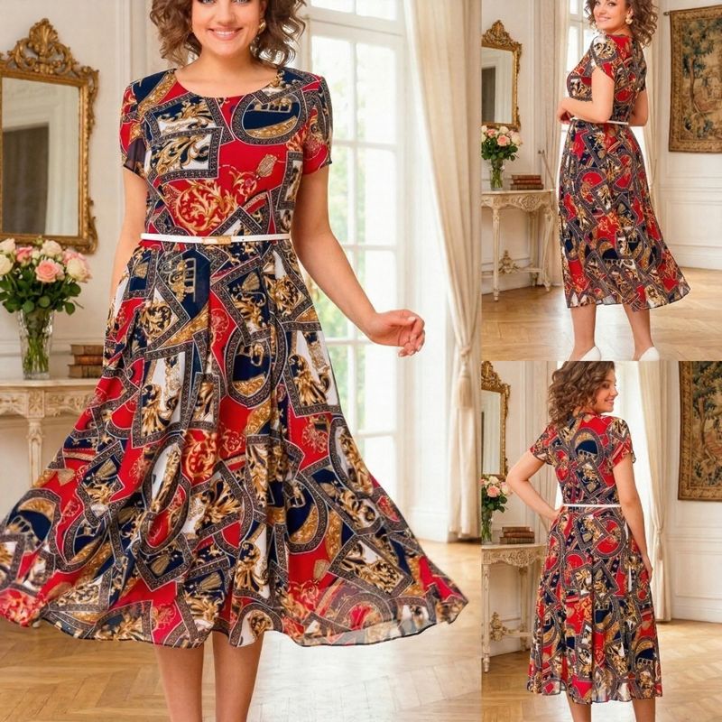 Malta™ Midikleid mit Barock-Print + Gratisgürtel