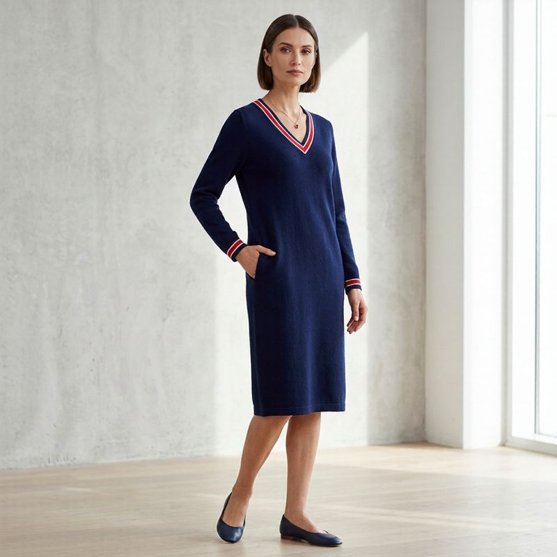 Freya™ Midikleid mit kontrastierendem V-Ausschnitt und sportlich-schicken Taschen