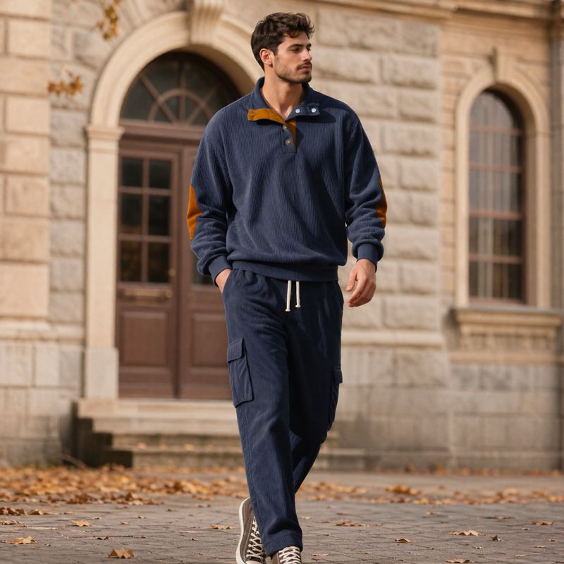 Lars™ Premium-Set aus strukturierter Strickware mit knöpfbarem Stehkragen-Oberteil