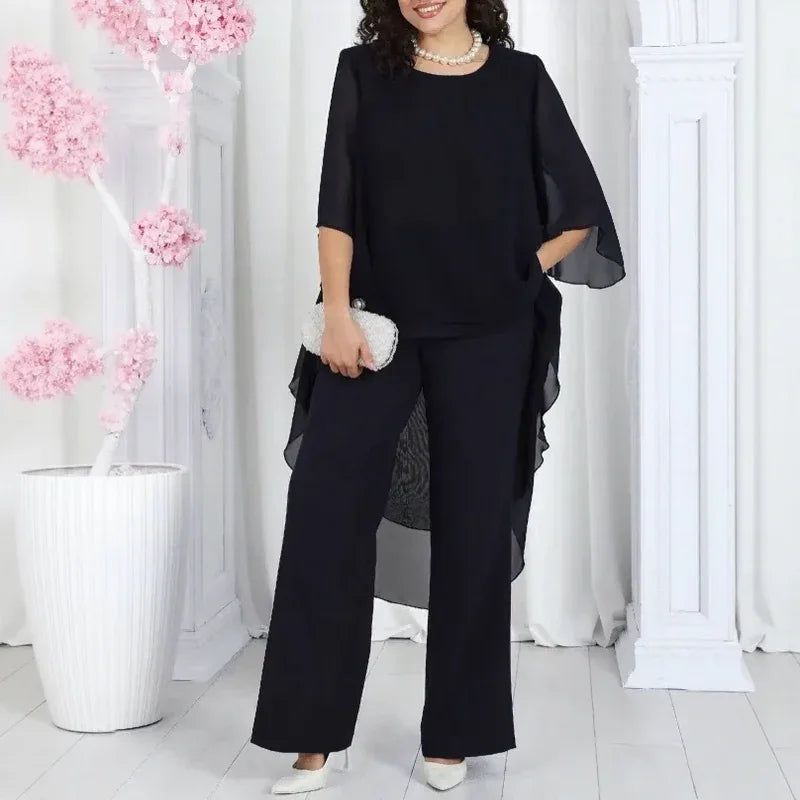 Aurevielle™ Set Mit Asymmetrischer Bluse in Lagenoptik und Weiter Pantalonhose
