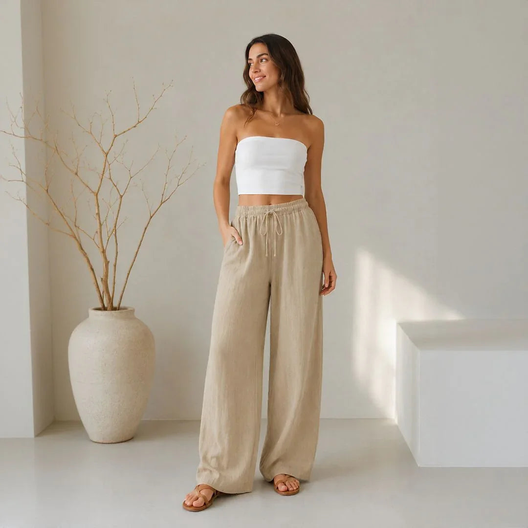 Lavinia™ Baumwoll-Leinenhose mit Verstellbarem Kordelzug