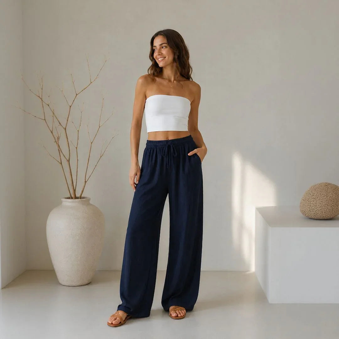 Lavinia™ Baumwoll-Leinenhose mit Verstellbarem Kordelzug