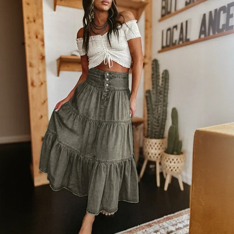 Belle Prairie™ Jeansrock Mit Fließenden Stufenlagen Im Used-Look