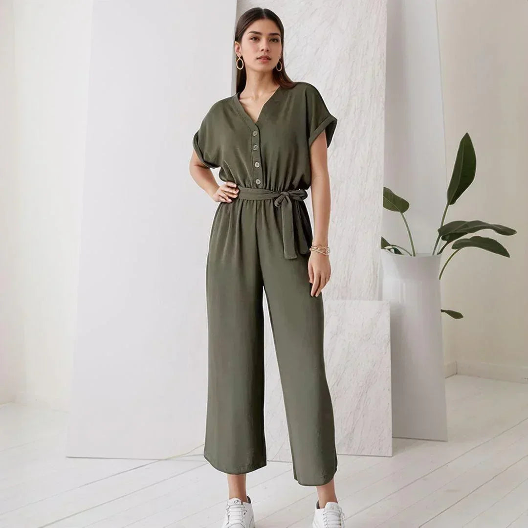 Evelyne™ Jumpsuit aus Soft-Stoff mit Knöpfen und Bindegürtel