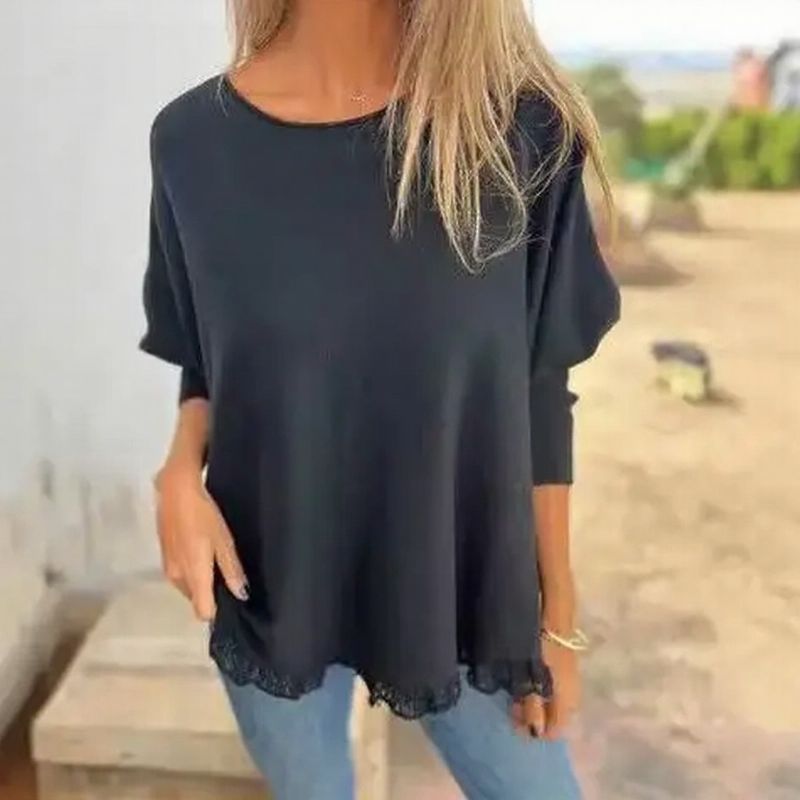 [🔥2 ZUM PREIS VON 1🔥] Giulia™ Oberteil aus hochwertigem, weichem Fleece mit Fledermausärme und Spitzenbesatz am Saum / Eleganter Komfort mit femininer Note!