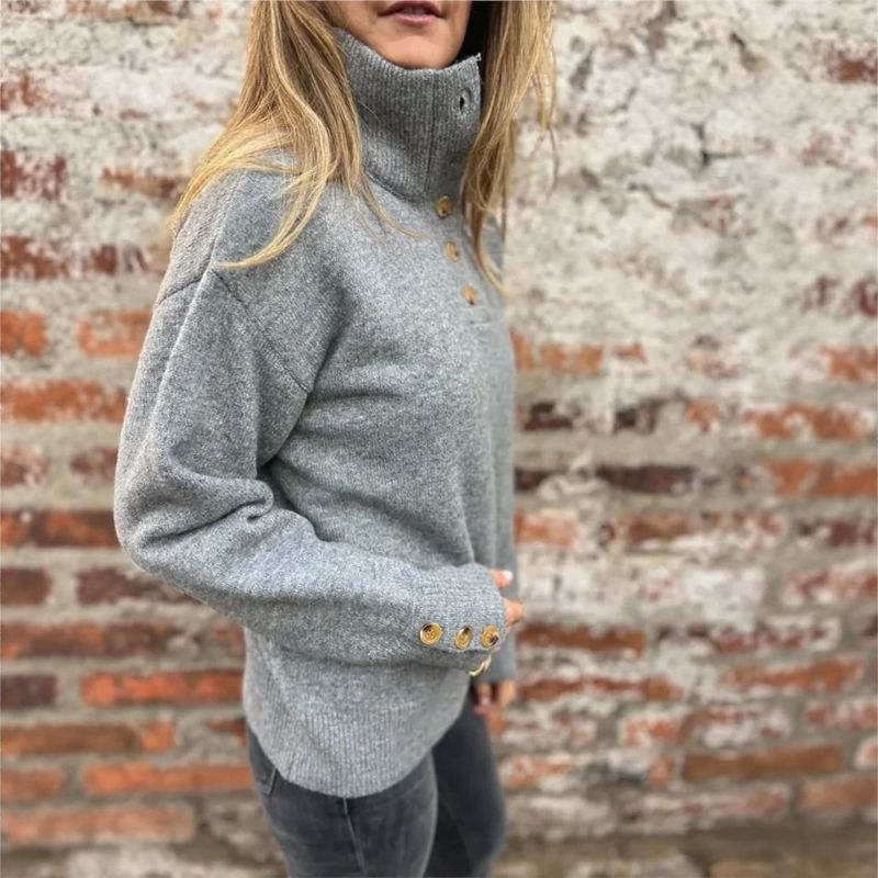 Premium-Strickpullover für Damen mit Rollkragen und eleganten Knöpfen / Warm und raffiniert minimalistisch!