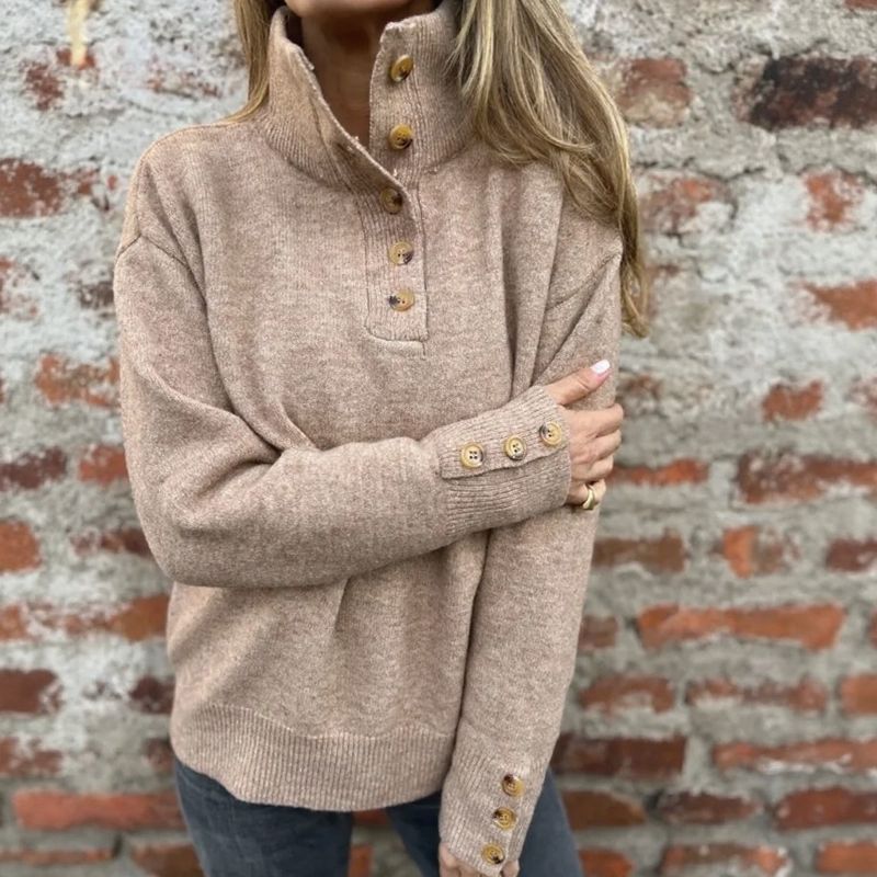 Premium-Strickpullover für Damen mit Rollkragen und eleganten Knöpfen / Warm und raffiniert minimalistisch!