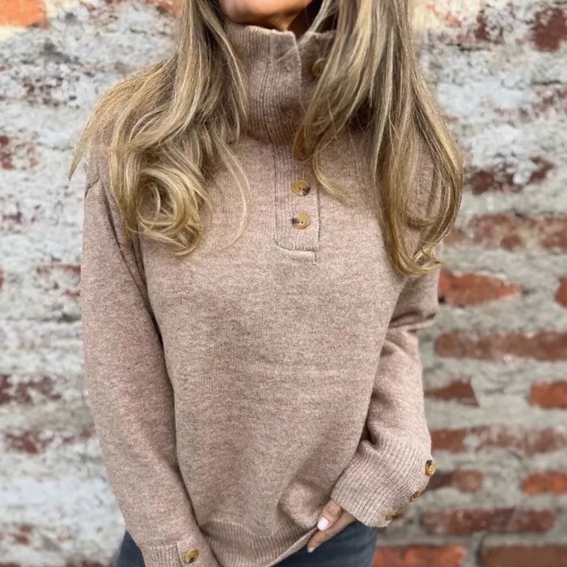 Premium-Strickpullover für Damen mit Rollkragen und eleganten Knöpfen / Warm und raffiniert minimalistisch!