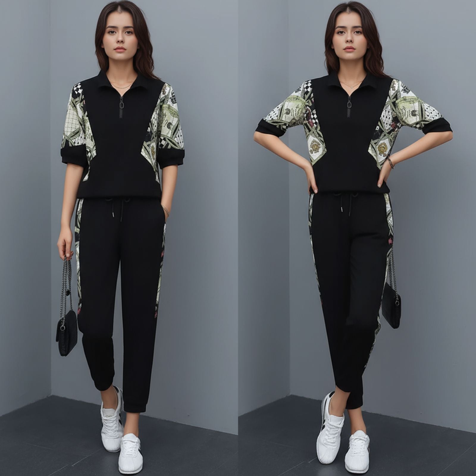 Mosaik™-Set mit Reißverschlusskragen und kontrastierendem Muster / Kunst, Bewegung und Komfort in jedem Strich