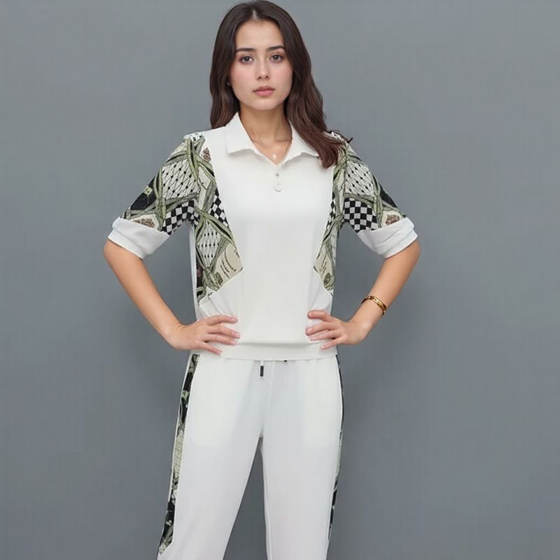 Mosaik™-Set mit Reißverschlusskragen und kontrastierendem Muster / Kunst, Bewegung und Komfort in jedem Strich