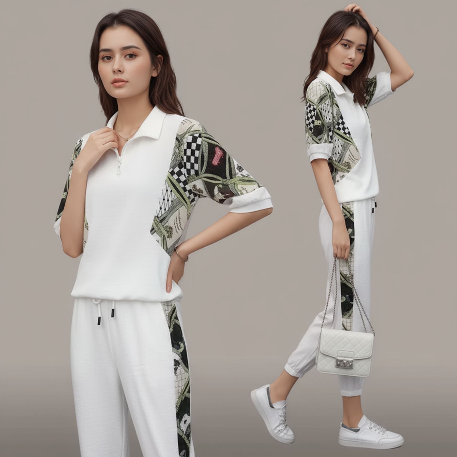 Mosaik™-Set mit Reißverschlusskragen und kontrastierendem Muster / Kunst, Bewegung und Komfort in jedem Strich