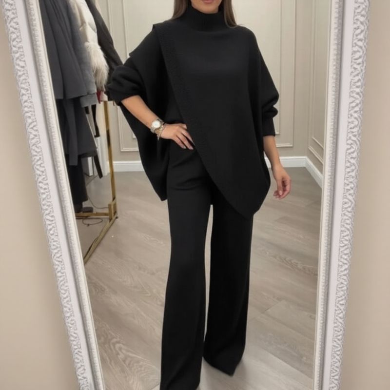 LyraKnit™ - Set aus Hochwertigem Strick mit Strukturierter Oversize-Bluse und Gerader Hose – Natürliche Eleganz!