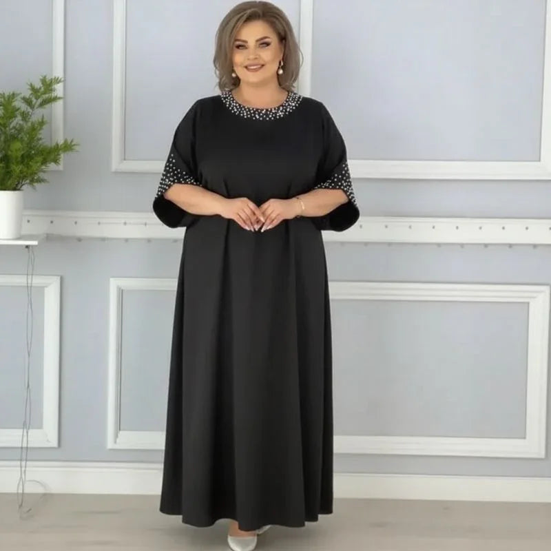 Helena™ Kleid aus Viskosekleid mit Schmuckdetails an Ausschnitt und Ärmeln / Klassische Eleganz mit einem Hauch von Glamour für jede Gelegenheit!