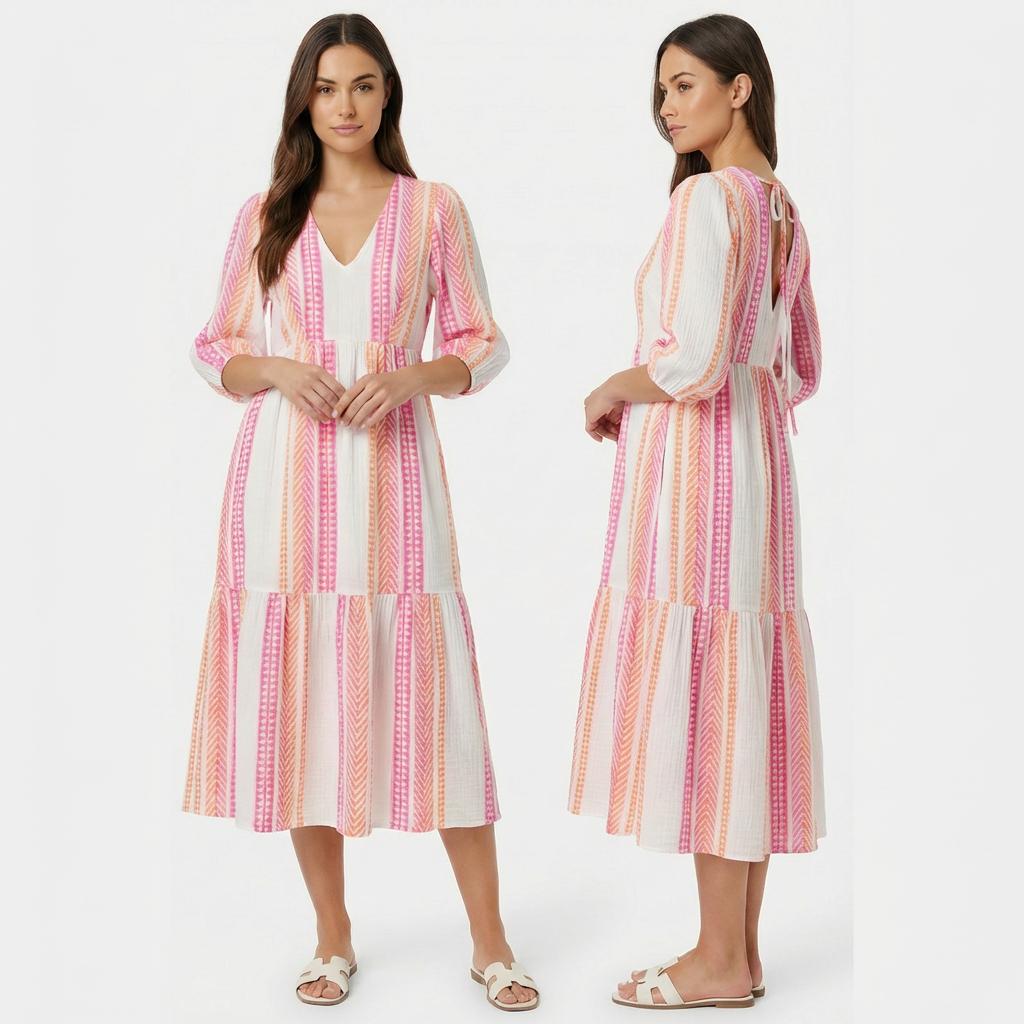 Valeria™ Leichtes Viskosekleid mit V-Ausschnitt und Fließenden Ärmeln