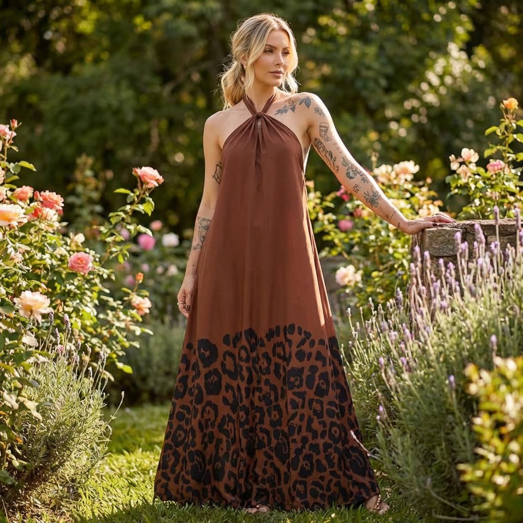 Isla Nomad™ Langes Viskosekleid mit Fließendem Schnitt und Wilder Musterung