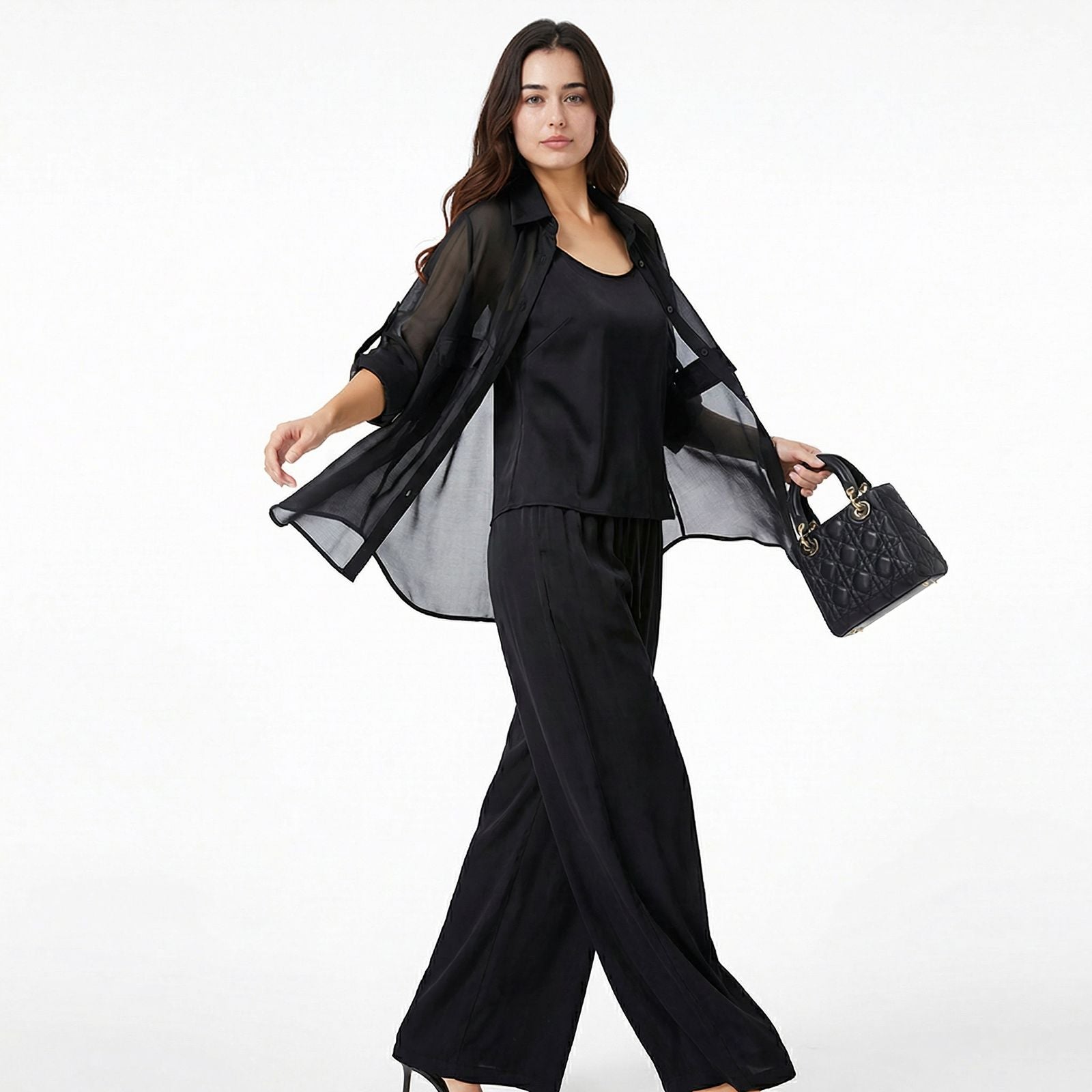 Seville Satin Touch™ 3-Teiliges Set mit Fließender Überwurfbluse und Weiter Hose