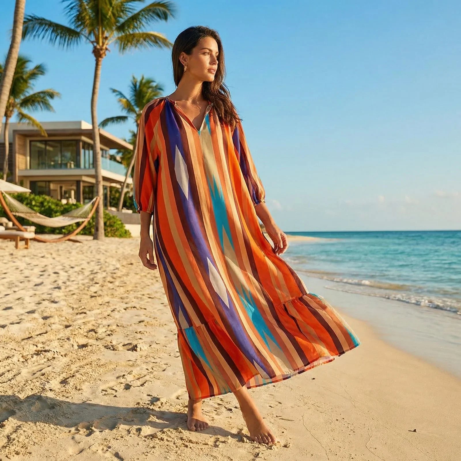 Kamelie™ Viskose-Maxikleid mit tiefem V-Ausschnitt