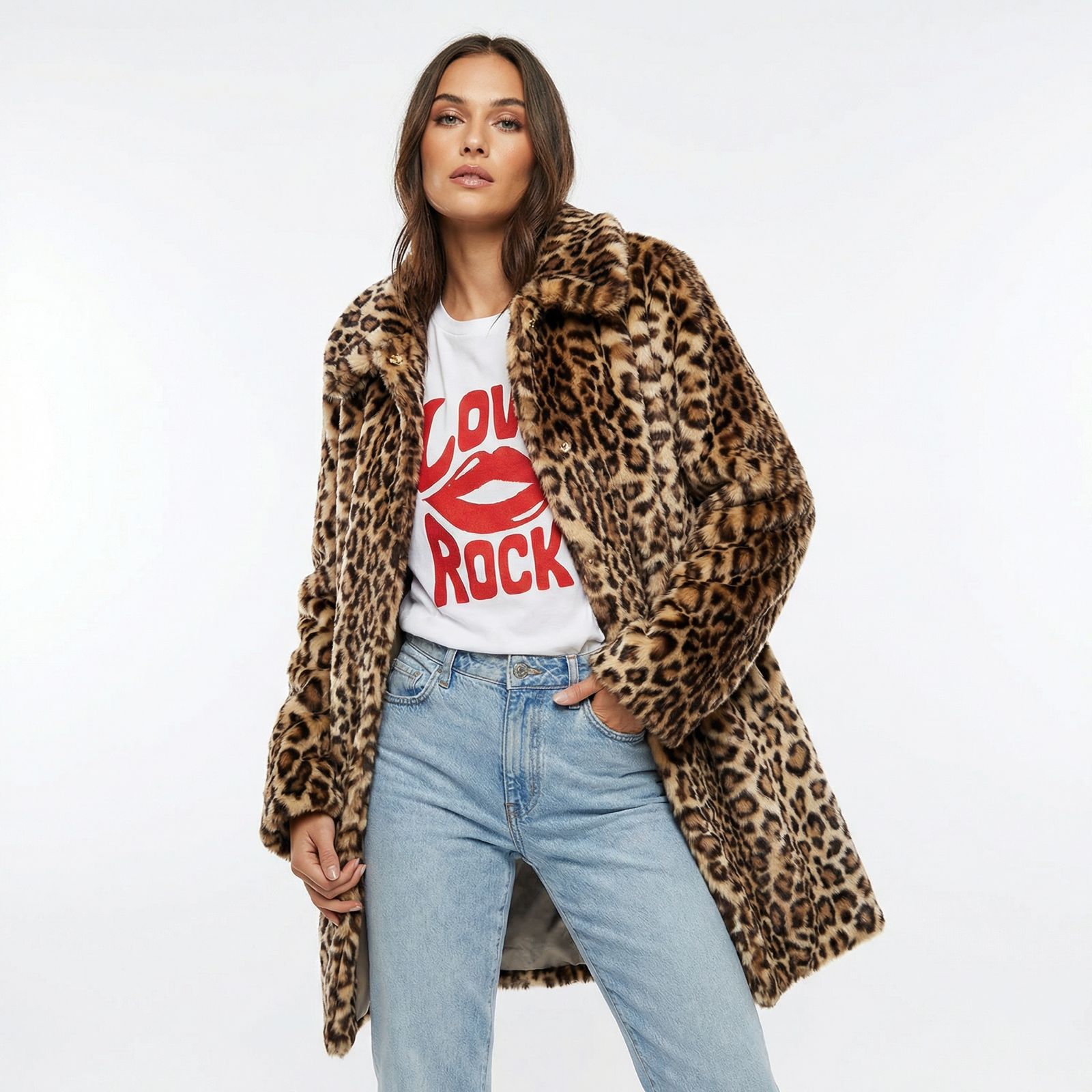 Leopard Luxe™ Kunstfellmantel mit Eleganter Passform
