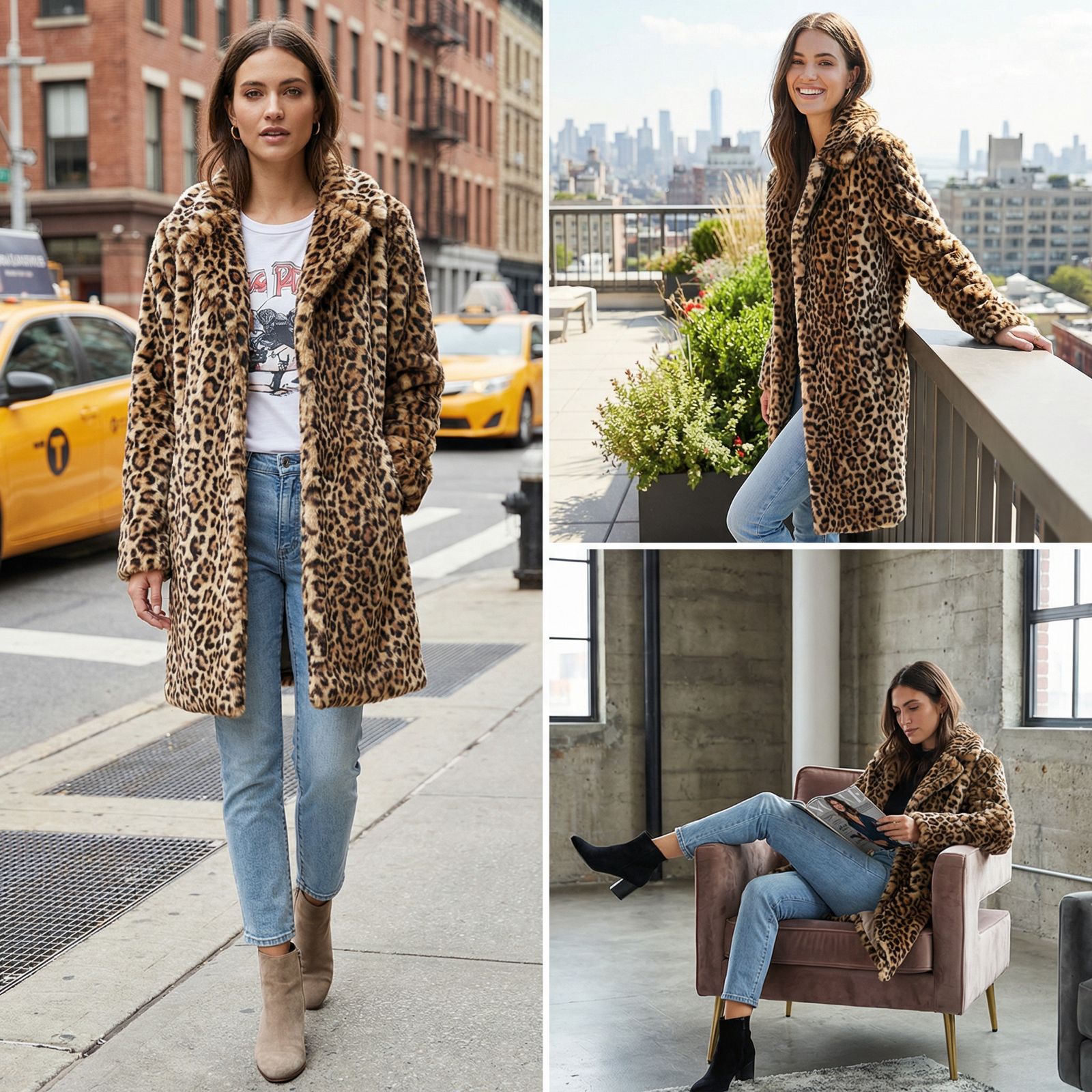Leopard Luxe™ Kunstfellmantel mit Eleganter Passform