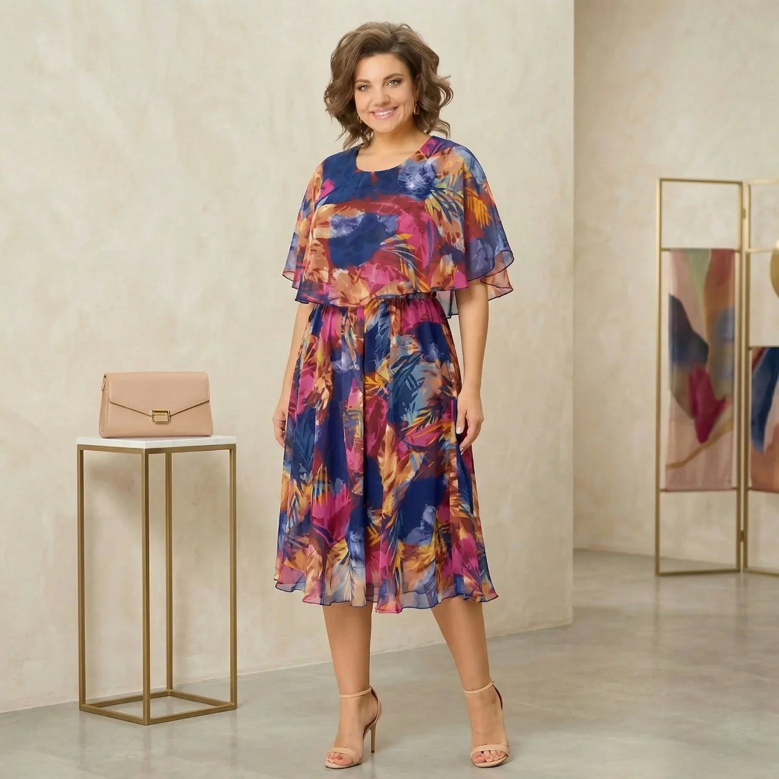 Garden Glow™ Bedrucktes Midikleid mit Überlage