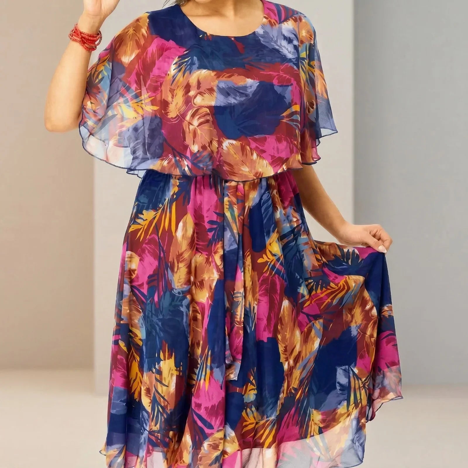 Garden Glow™ Bedrucktes Midikleid mit Überlage