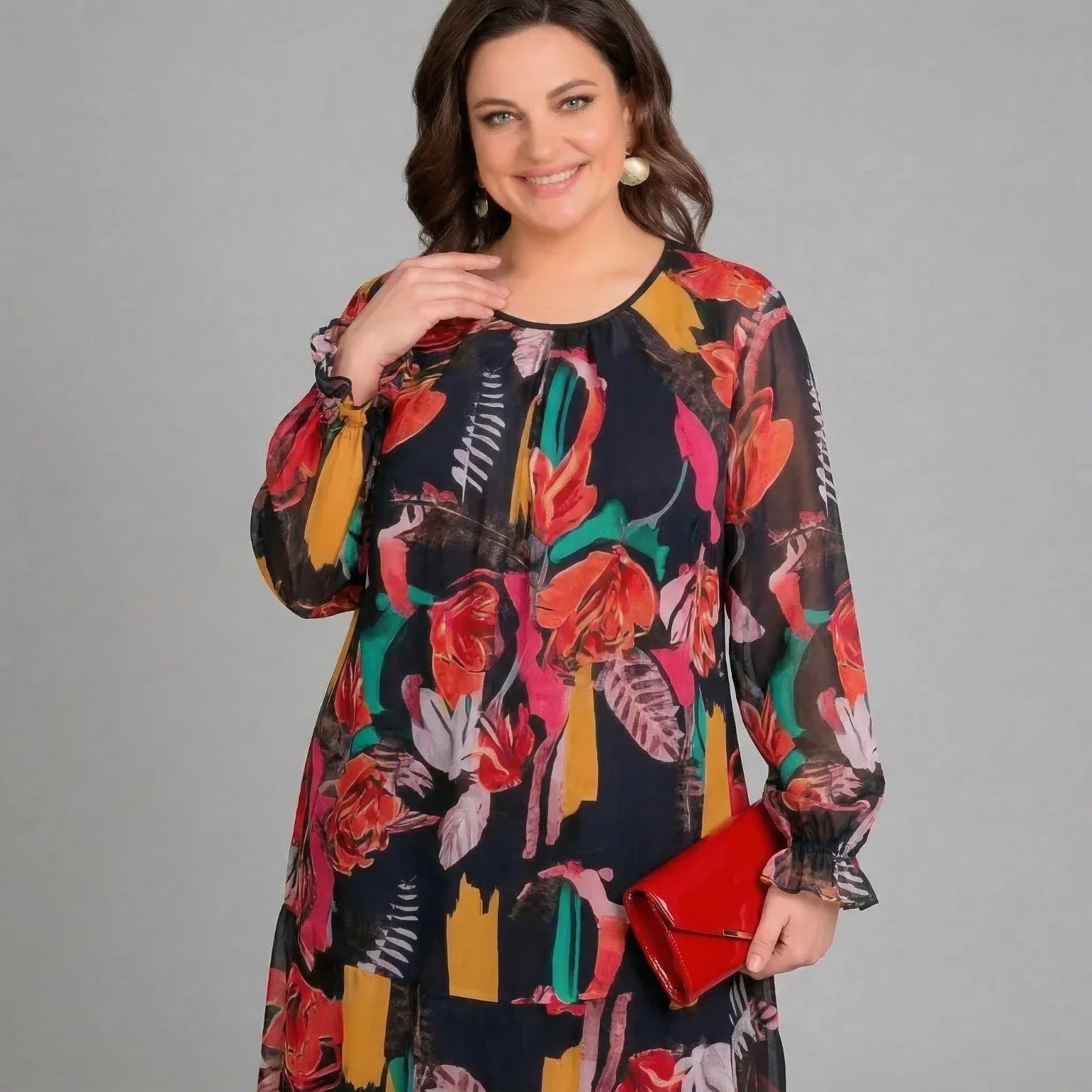Gardenie™-Kleid mit fließenden Ärmeln und lebendigem Print