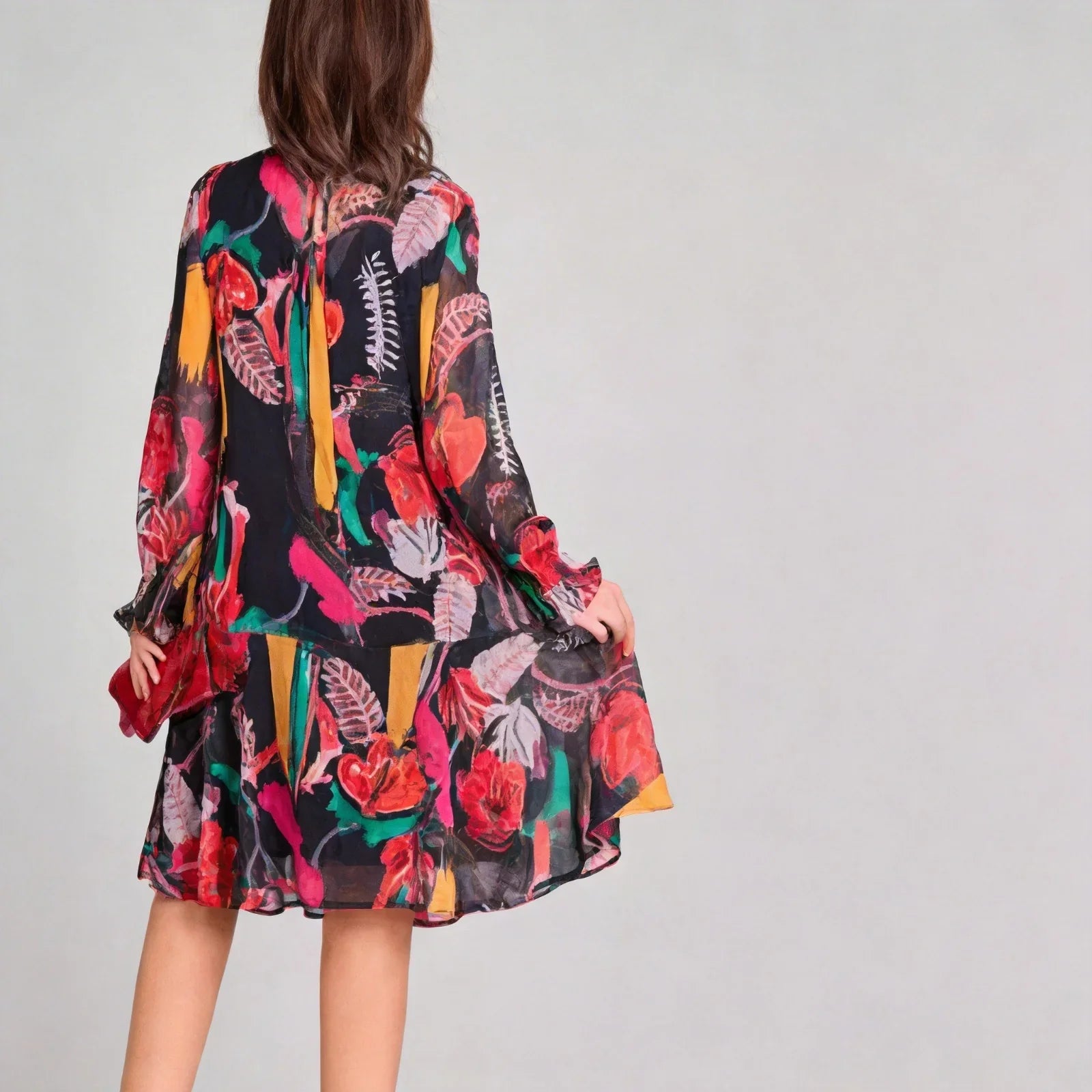 Gardenie™-Kleid mit fließenden Ärmeln und lebendigem Print