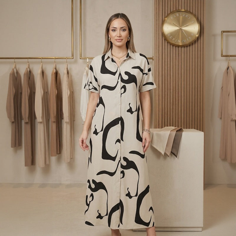 Arianna™ Gemustertes Hemdblusenkleid mit Verstellbarem Gürtel