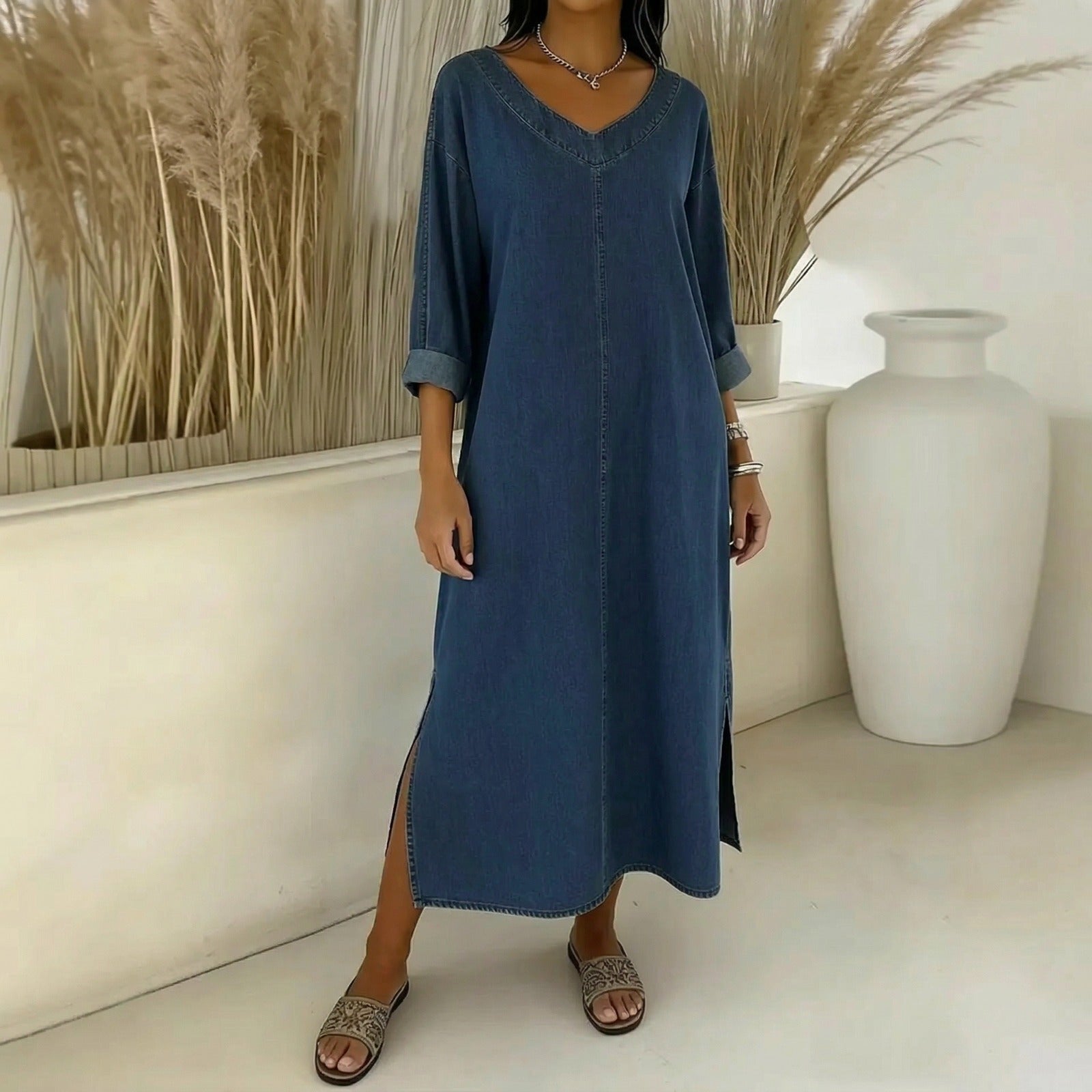 Santorini™ Kleid mit Seitenschlitzen und rustikalem Touch