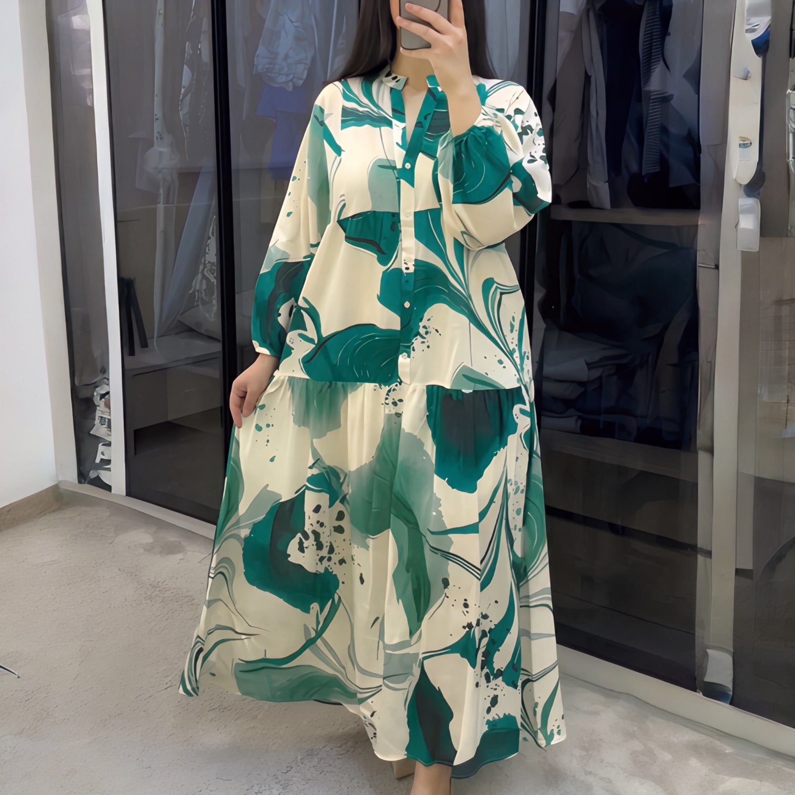Marrakesch™ Maxi-Kleid mit künstlerischen Prints und Puffärmeln