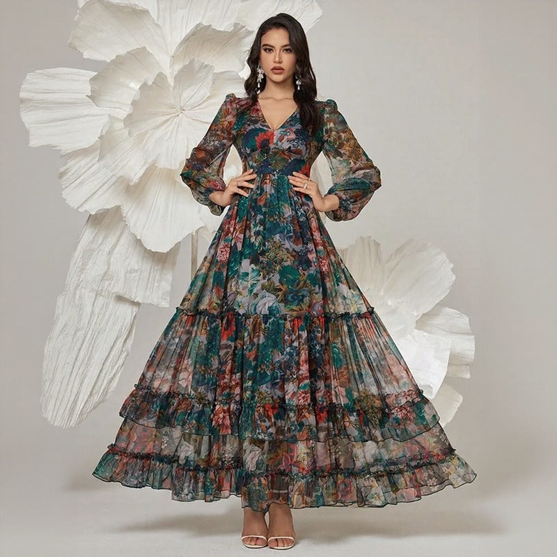 Orphélia™-Kleid mit Luxuriösem Kunstdruck und Fließenden Lagen