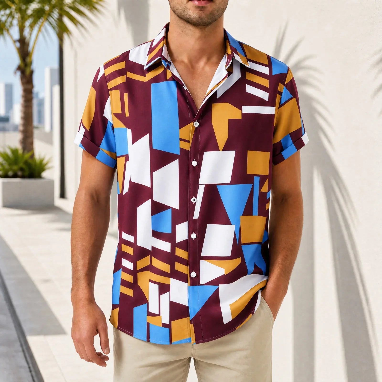 Graffiti™ Hemd mit künstlerischem geometrischem Print und leichtem Fall