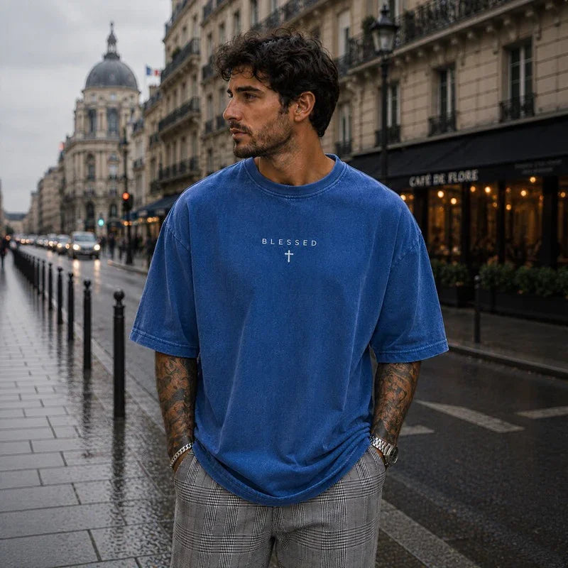 Blessed Motion™ Oversized T-Shirt Mit Verwaschenem Vintage-Finish