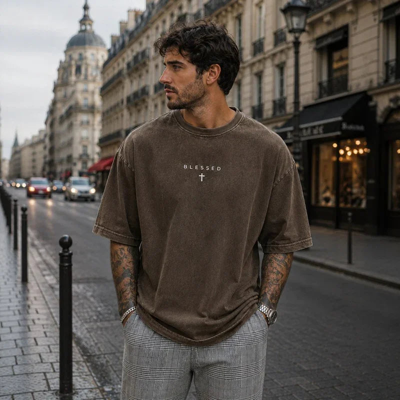 Blessed Motion™ Oversized T-Shirt Mit Verwaschenem Vintage-Finish