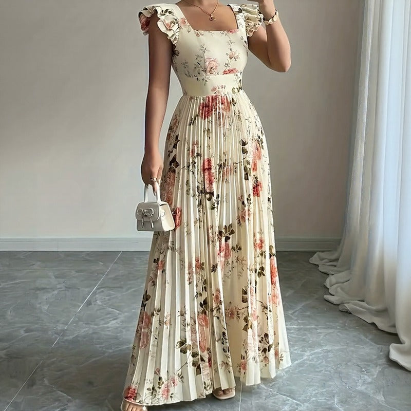 Evangeline™ Kleid mit Klassischem Blumenmuster und Raffinierten Plisseefalten