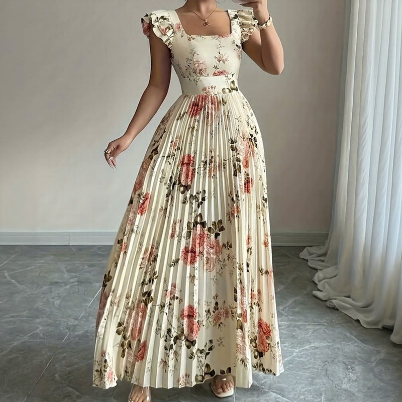 Evangeline™ Kleid mit Klassischem Blumenmuster und Raffinierten Plisseefalten