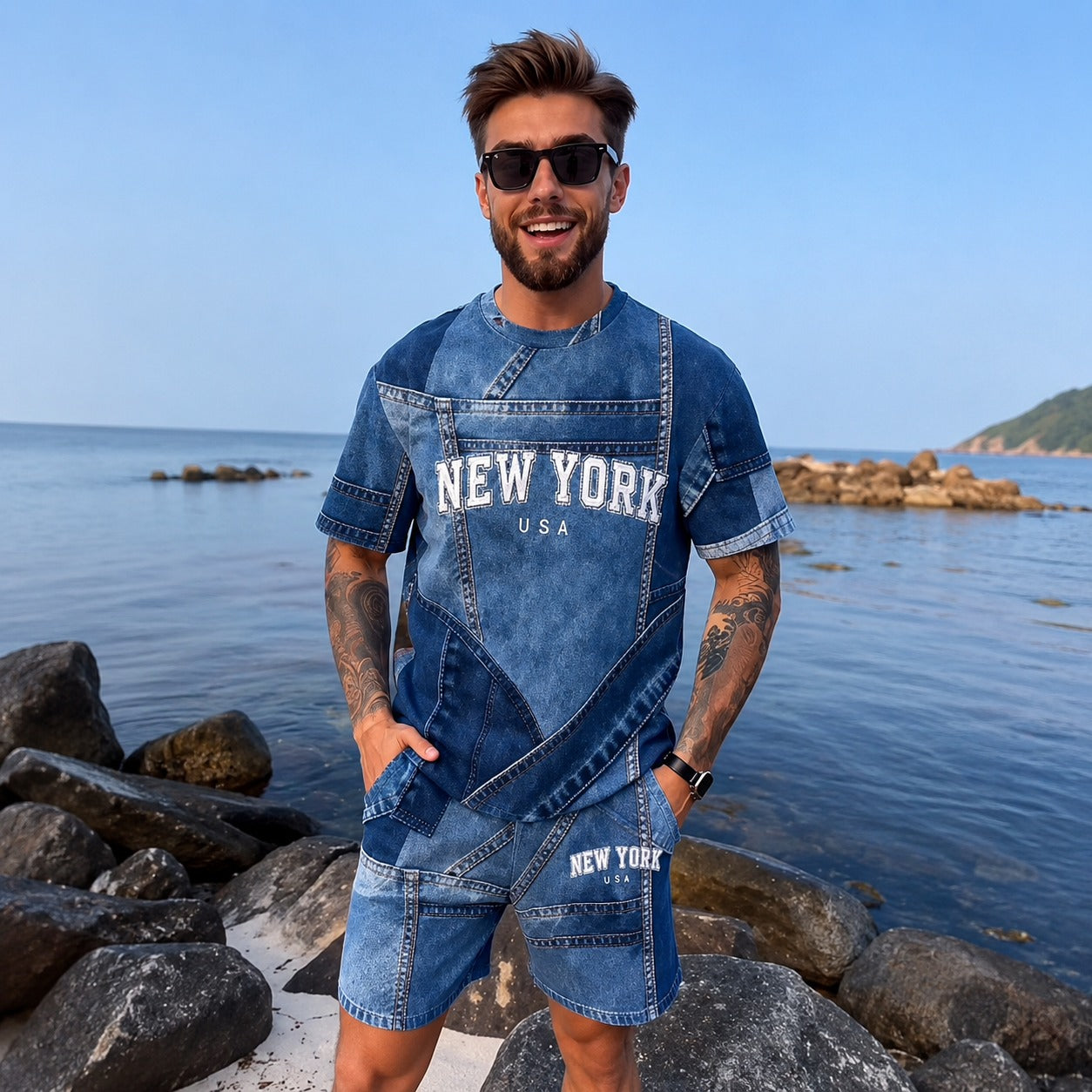 Dominic™ Set mit Denim-Effekt und Kurzarm-T-Shirt