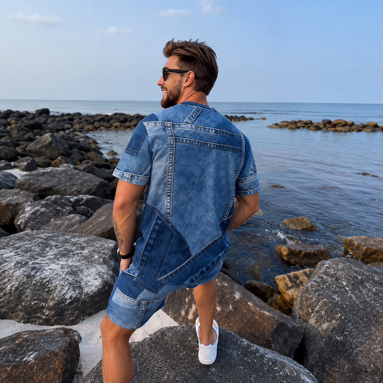 Dominic™ Set mit Denim-Effekt und Kurzarm-T-Shirt