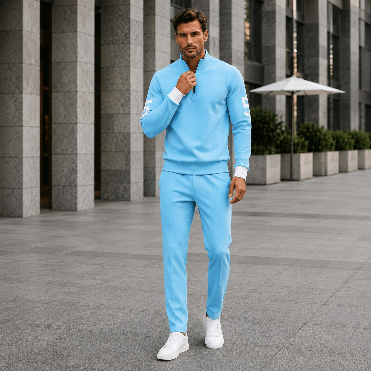 Alexander™ Set mit Stehkragen-Shirt mit Reißverschluss und Minimalistischer Hose