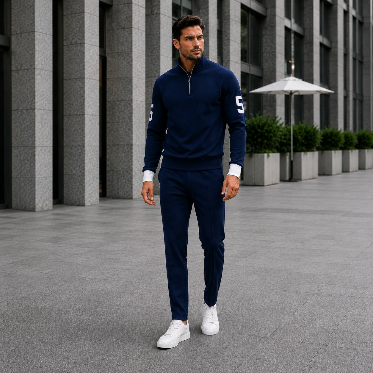 Alexander™ Set mit Stehkragen-Shirt mit Reißverschluss und Minimalistischer Hose