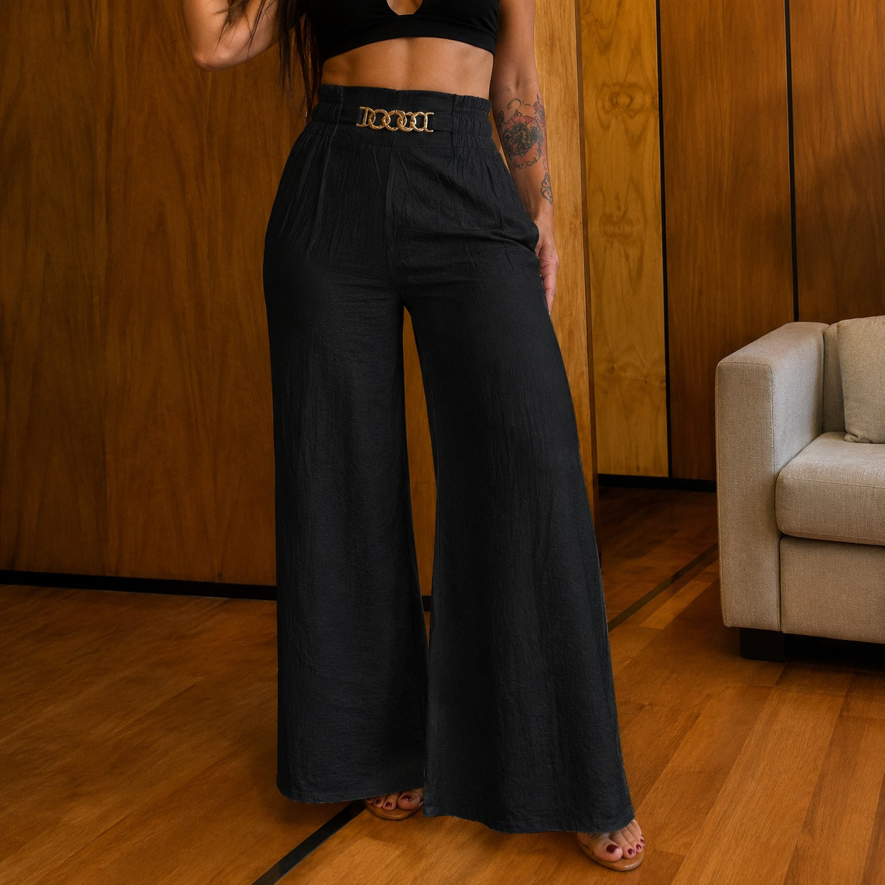 Valenzia™ Hose mit Hoher Taille und Exklusivem Goldenen Detail