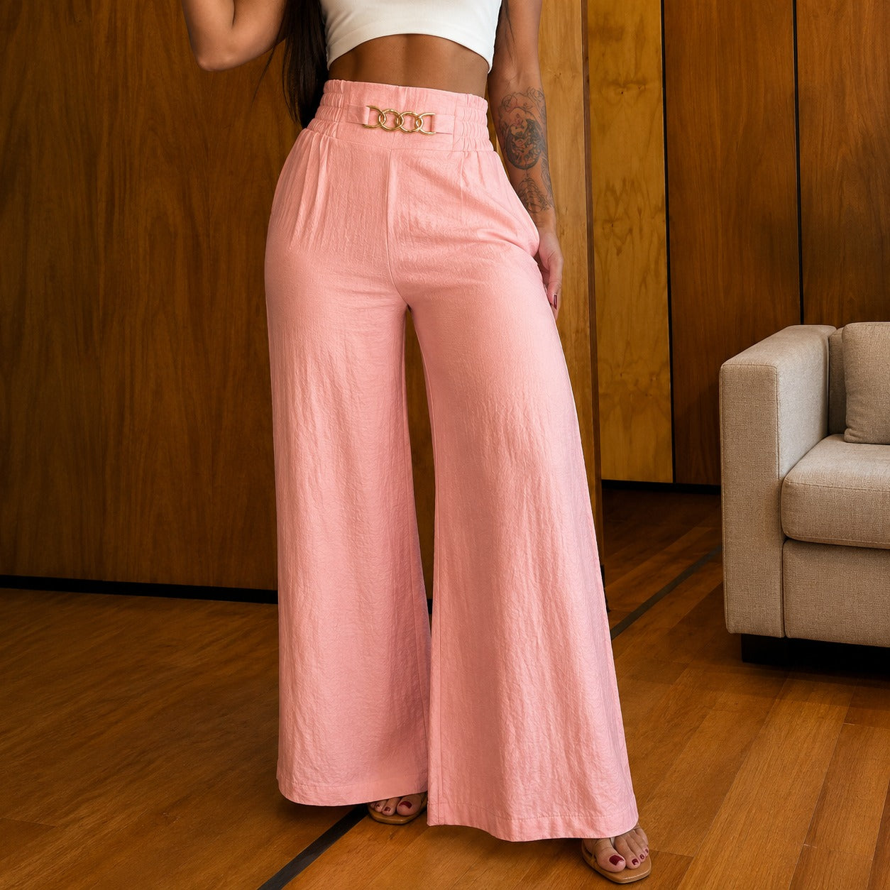 Valenzia™ Hose mit Hoher Taille und Exklusivem Goldenen Detail