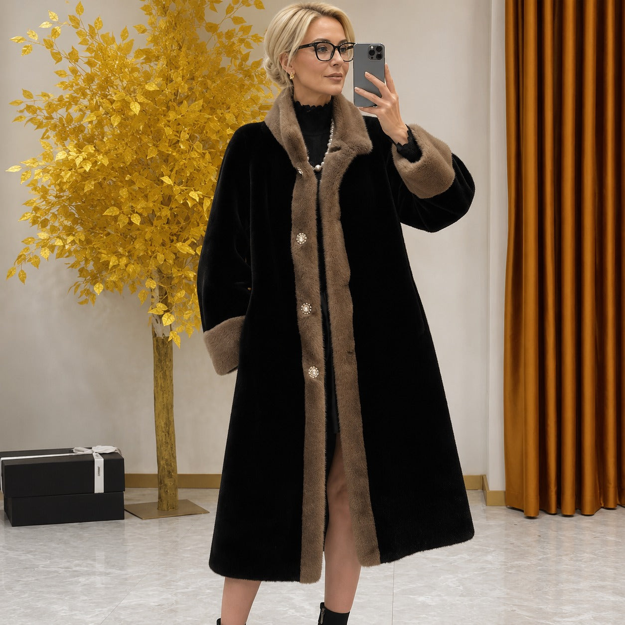 Saint Moritz™ Luxusmantel aus Samtimitat für Eleganten Winterkomfort